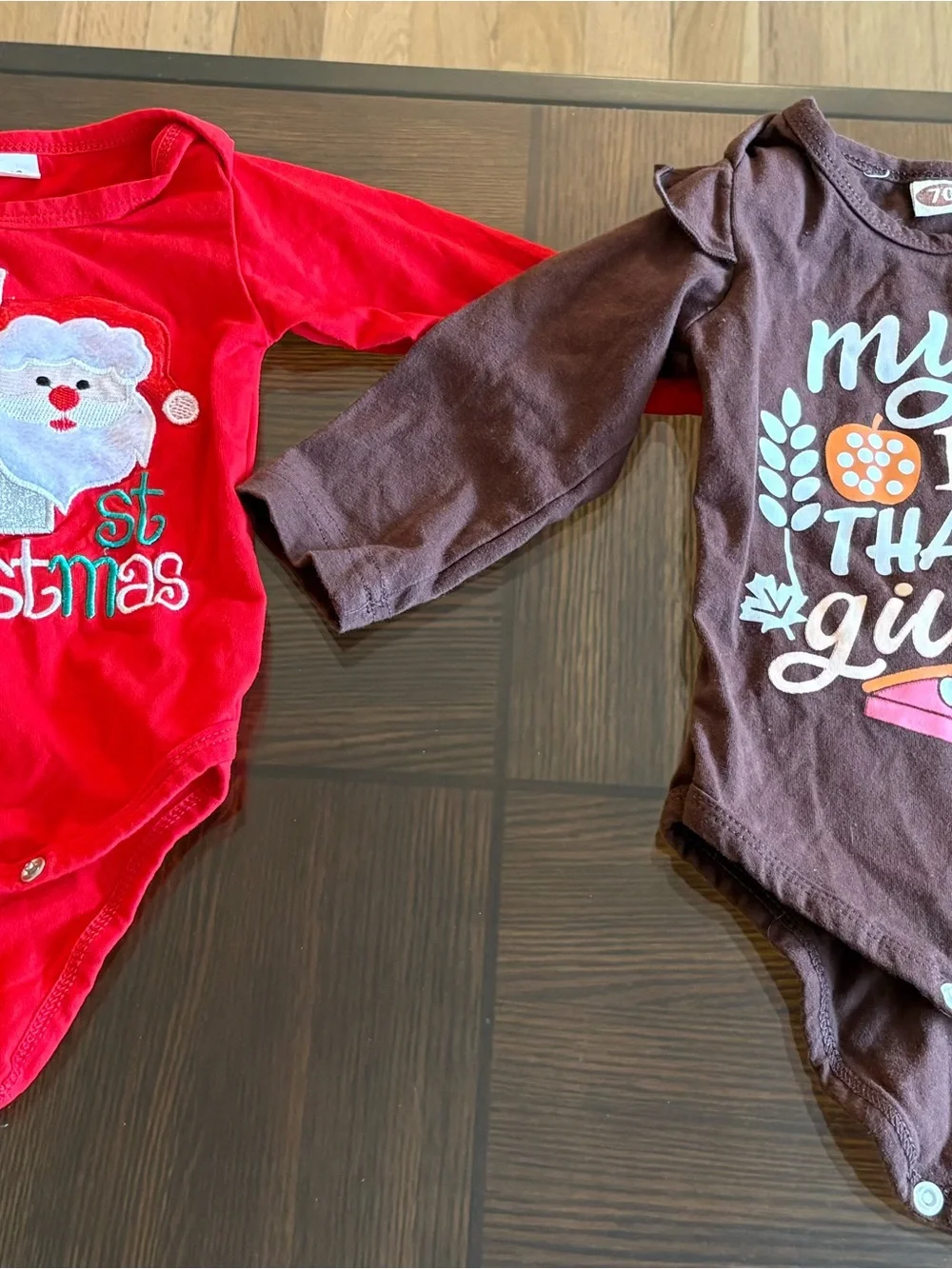 Red Santa Christmas Baby Onesie & Brown Graphic Long-Sleeve Onesie - 2 Pack